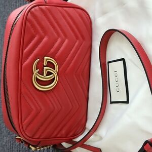 Authentic Gucci Gg Marmont Leather Crossbody Bag
